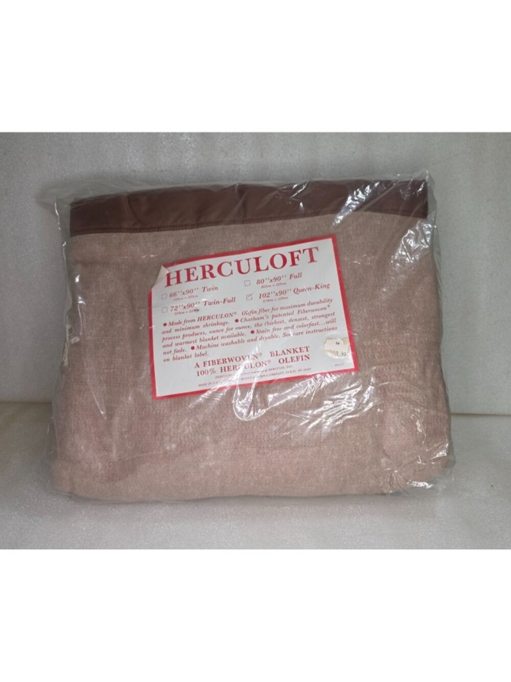 Herculoft‎ Queen-King Fiberwoven Blanket Olefin Tan 102"x90" New Vintage